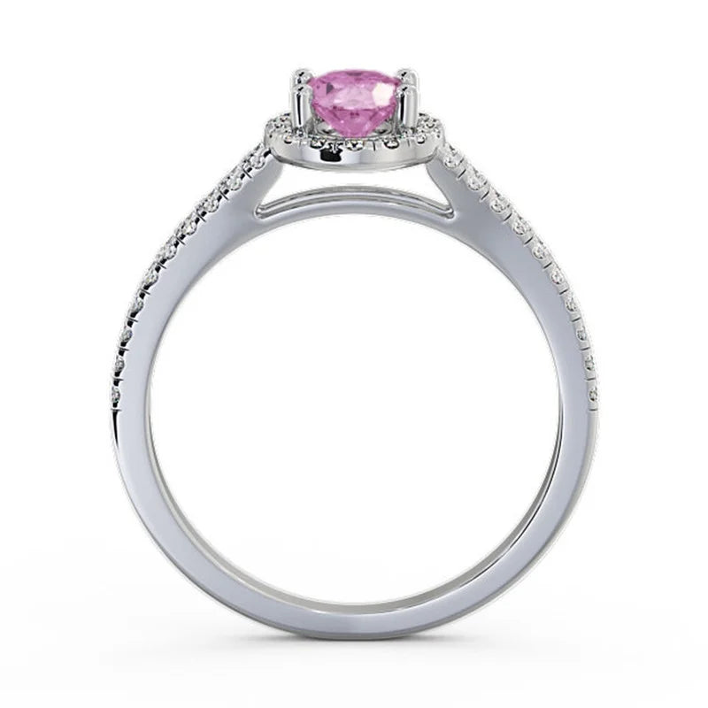 0.86 Ct Oval Cut Pink Sapphire Genuine Diamond Halo Ring 14K White Gold Size 9.5 R7828