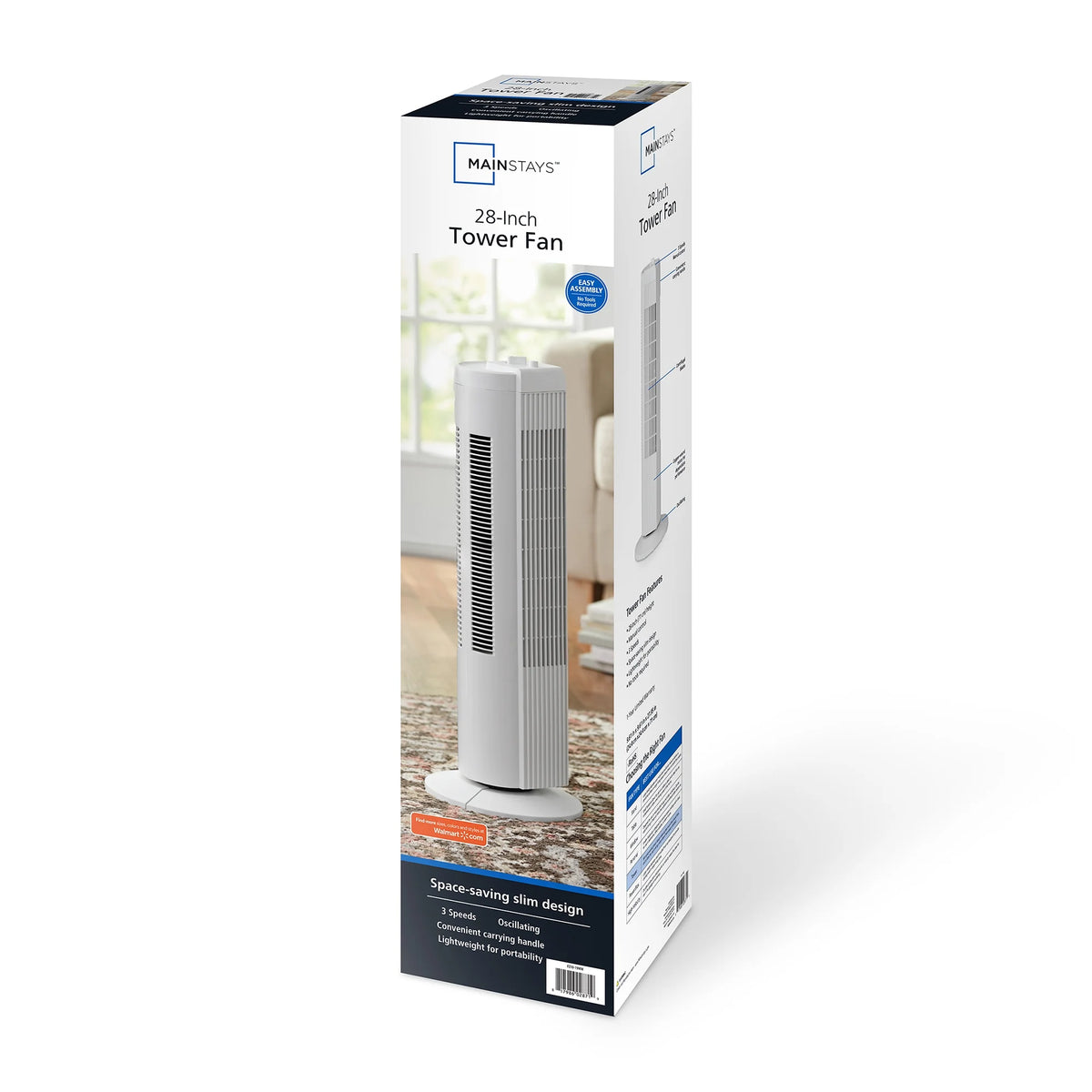28 Inch 3 Speed Oscillating Tower Fan, White W3085