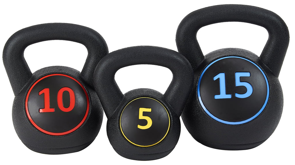 Wide Grip Kettlebell Exercise Fitness Weight Set, 3-Pieces: 10lb, 15lb and 20lb Q86017