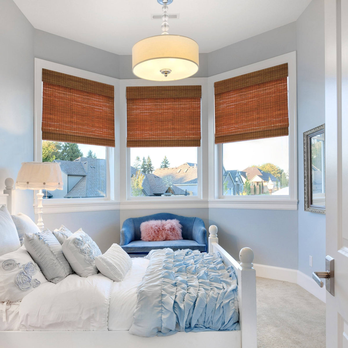 Cordless Maple Bamboo Roman Shade with Valance 35 in. W x 64 in. L K368065