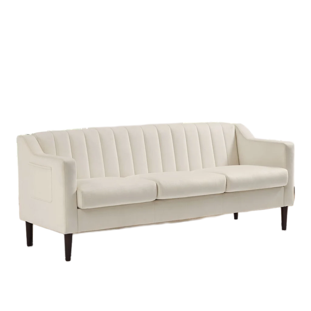 Velvet Upholstered Chesterfield Sofa with Wooden Legs Y7624