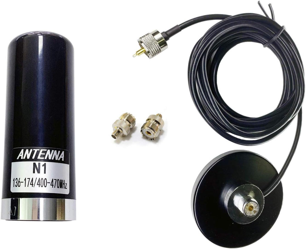 Dual Band VHF UHF Mobile Radio Antenna with Magnetic Base, PL259 Male Connector, 13 feet Cable, SMA Female Connector Adapter T5595