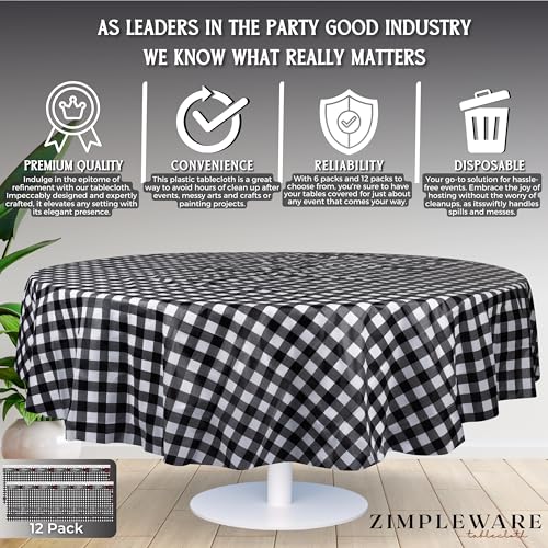 Red Gingham Checkered Plastic Round Tablecloth (12 Pack, 84in) N1882