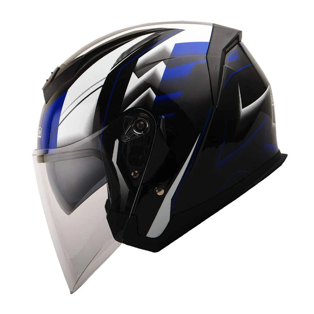 Small Blue Motorcycle Open Face Helmet with Dual Lens S9125