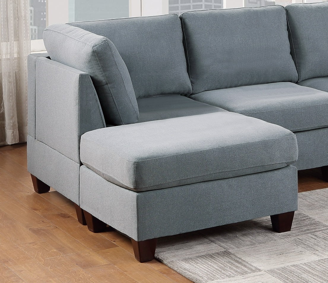 6 Pcs Gray Linen Like Fabric U-Shaped Sectional Sofa Set D104