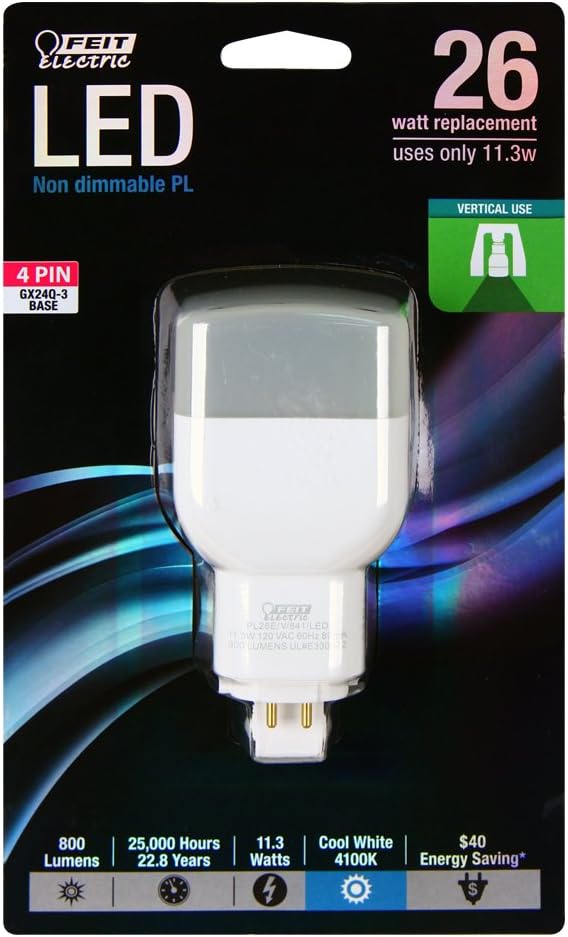 LED PL Vertical Recessed, 800 lm, 26W Equivalent, GX24Q-3 Base, 4100k Y767