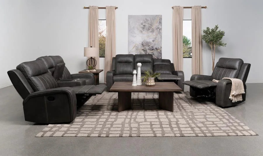 Grey Upholstered Reclining Loveseat D9472