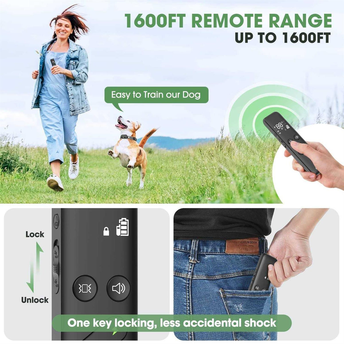 Electric Dog Training Collar with Remote 1600FT Rechargeable Waterproof T262