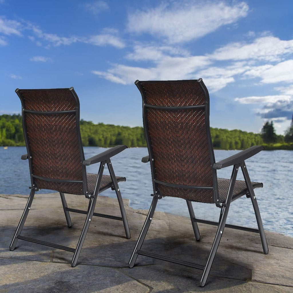 2 Piece Rattan Folding Reclining Chair with Adjustable Backrest G478195