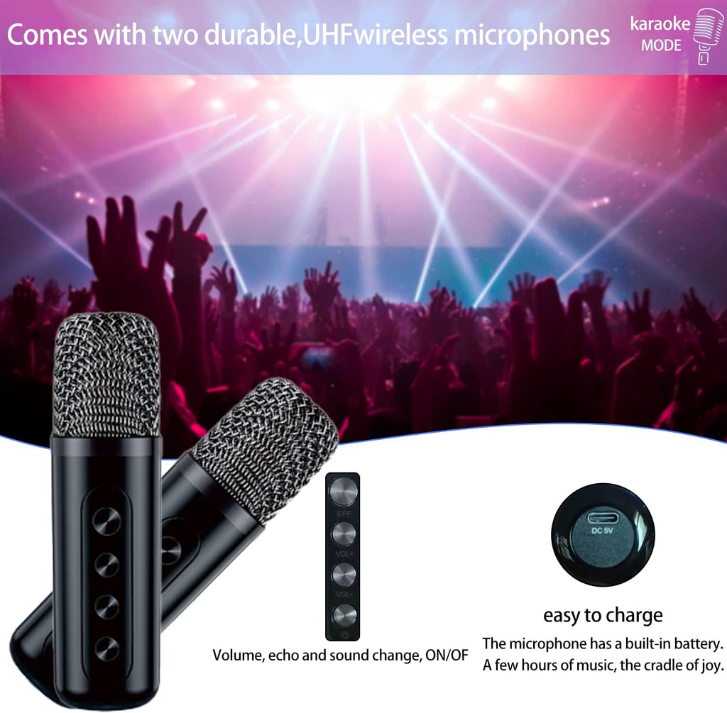 Wireless Karaoke Machine Bluetooth Speaker with 2 Wireless Microphones Q589743
