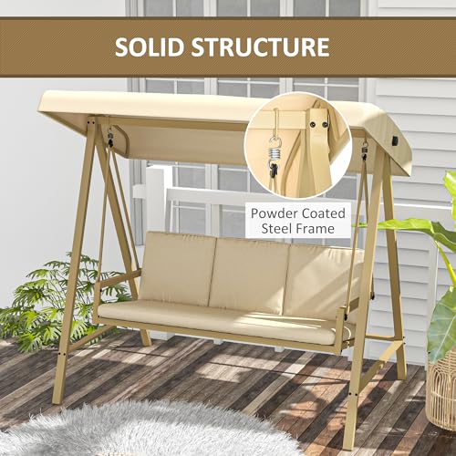 3-Seat Outdoor Porch Swing with Stand and Adjustable Canopy M911830