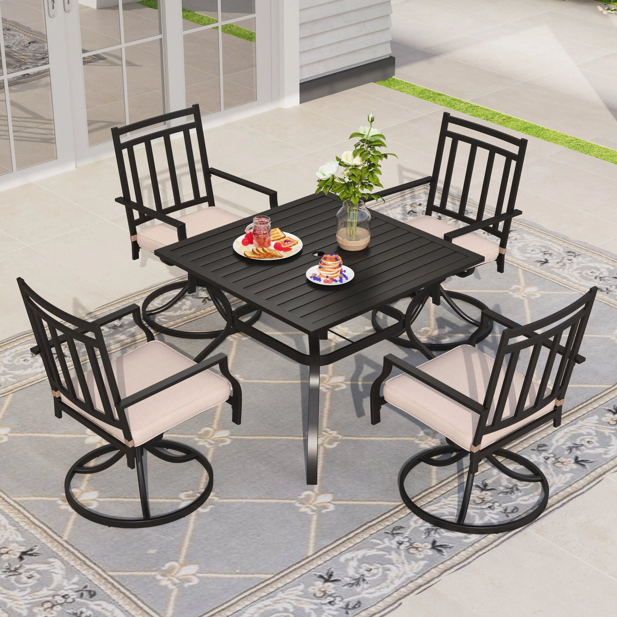 Set of 2 Metal Swivel Outdoor Dining Chairs with Beige Cushions Z660937