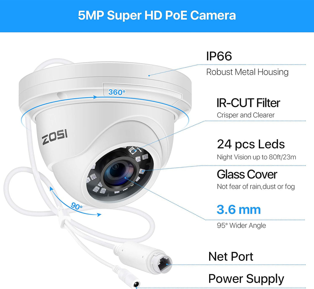 8CH 5MP PoE Security Camera System with 2TB HDD and 8pcs Wired 5MP Indoor Outdoor IP Cameras Z522639