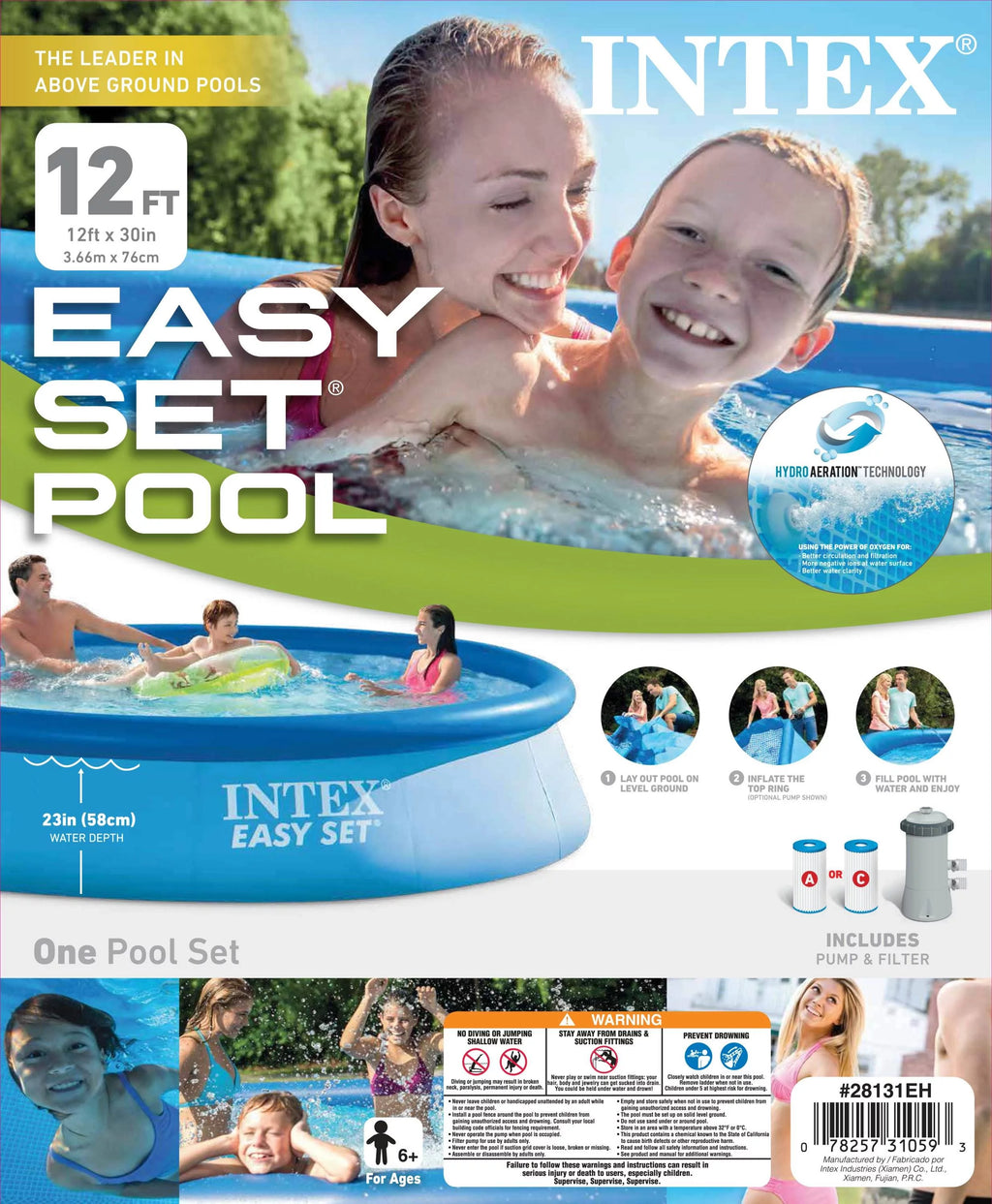 12ft x 30in Easy Set Pool with Pump & Filter Cartridge Y4955