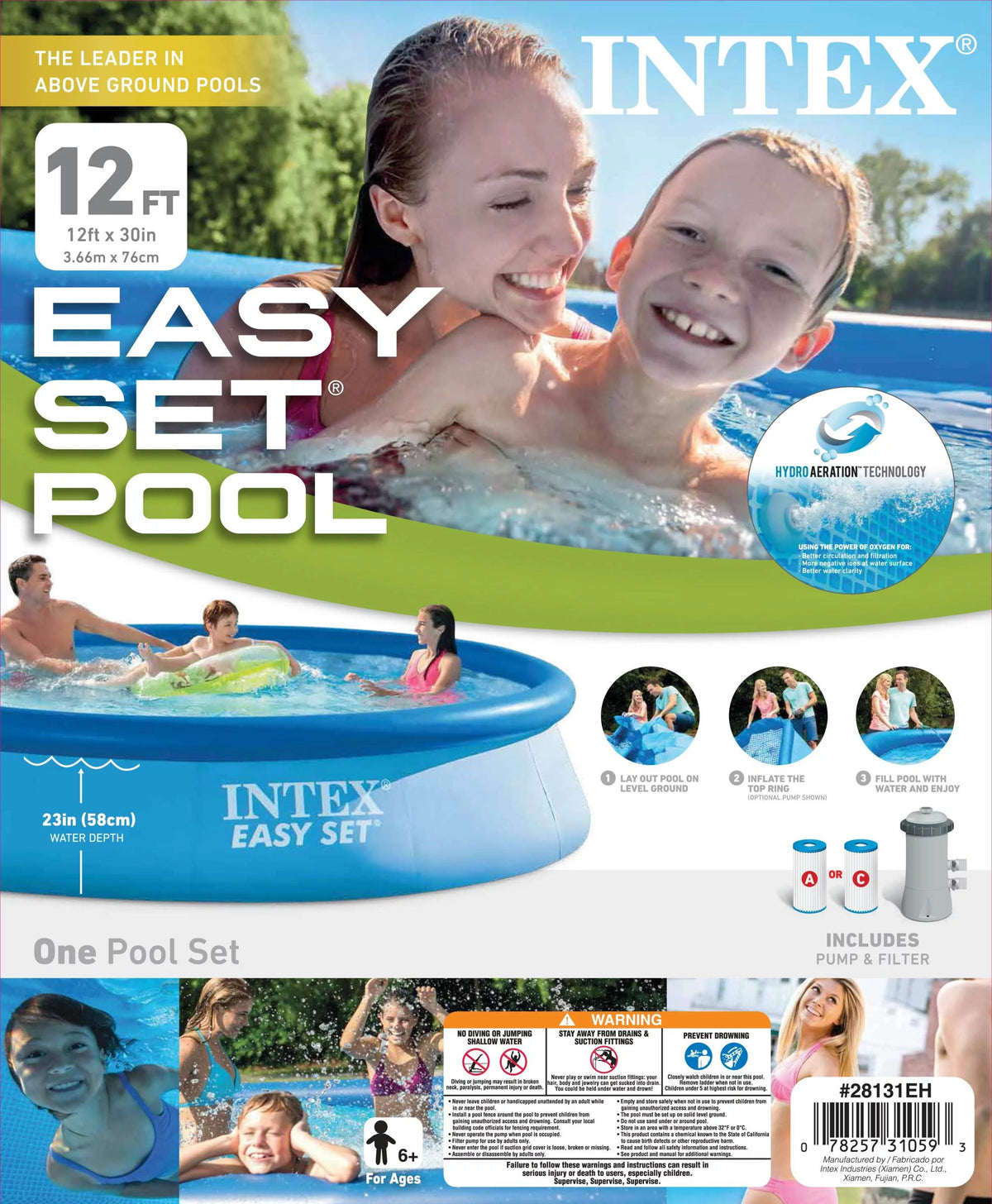 12ft x 30in Easy Set Pool with Pump & Filter Cartridge Y4955