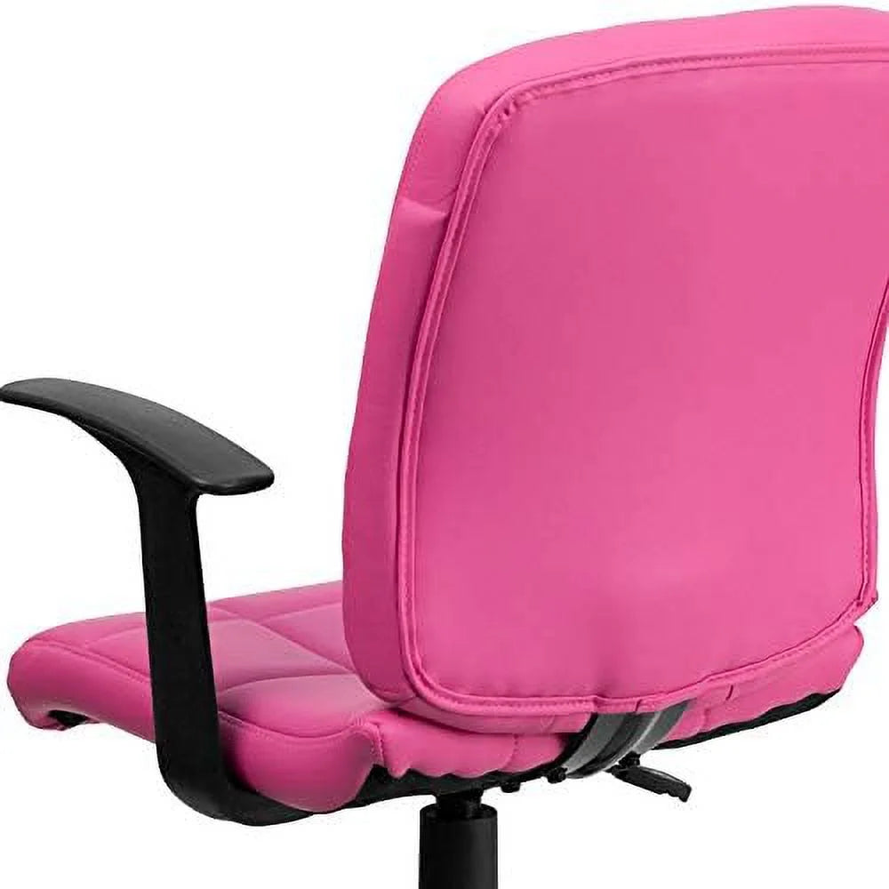 Pink Quilted Vinyl Swivel Office Chair with Arms T345