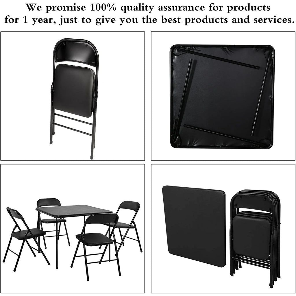 Black 5-Piece Folding Table and Chair Set Y400