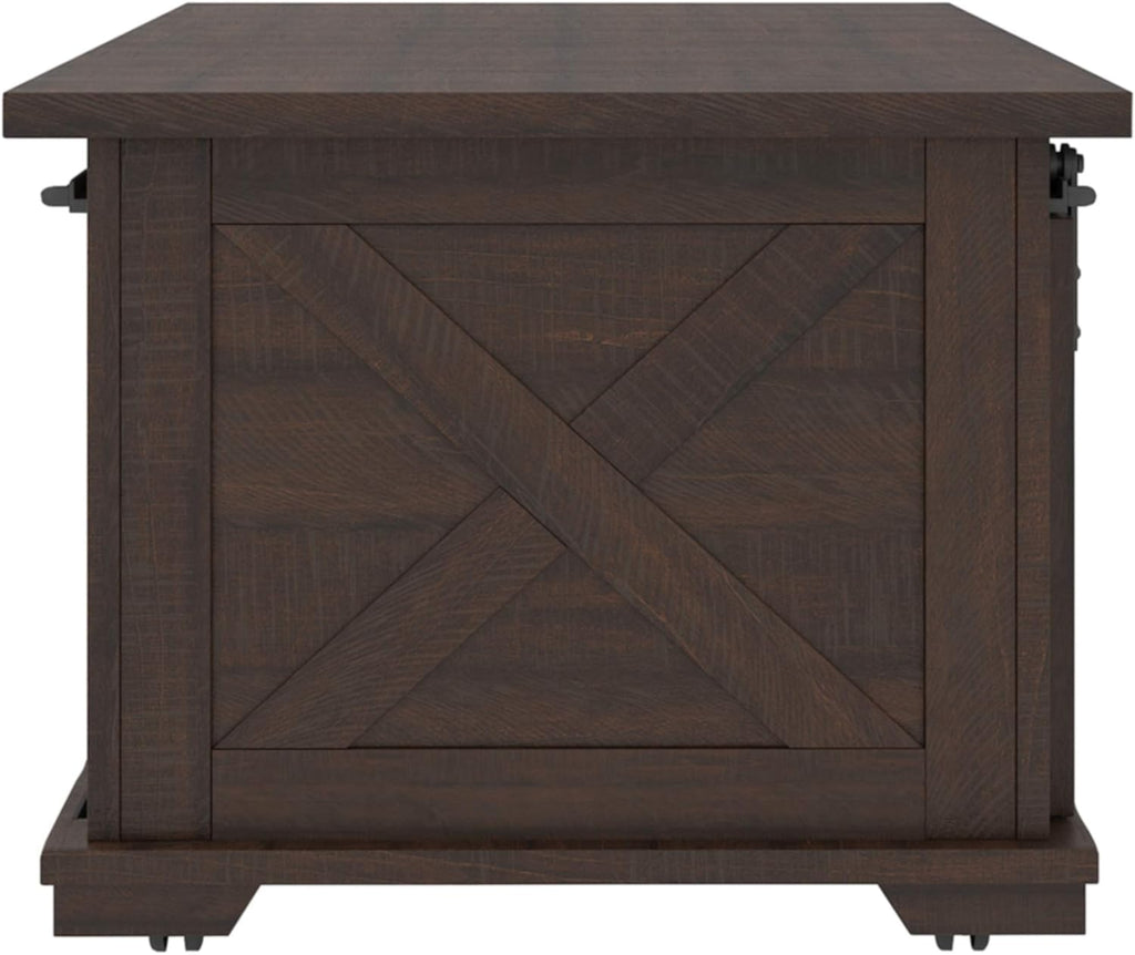 Farmhouse Rectangular Coffee Table with Sliding Barn Doors, Dark Brown V245741