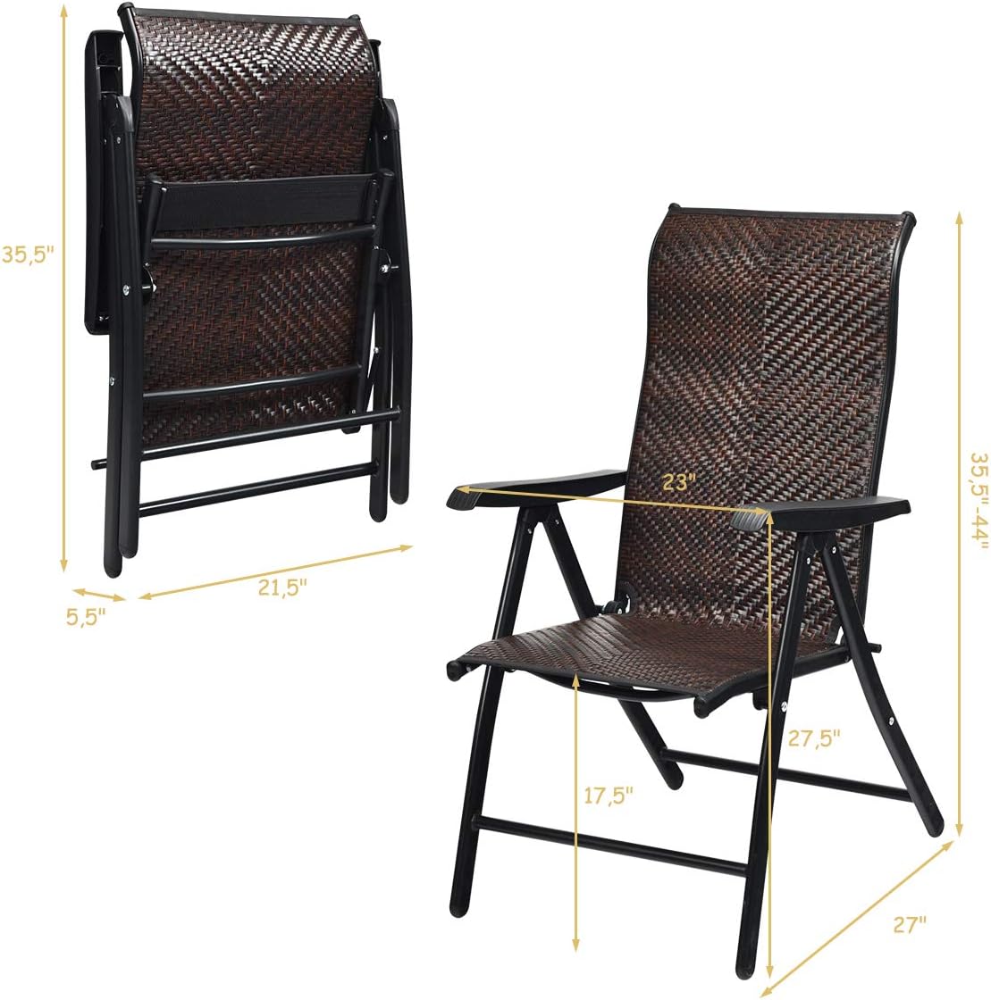 2 Piece Rattan Folding Reclining Chair with Adjustable Backrest G478195