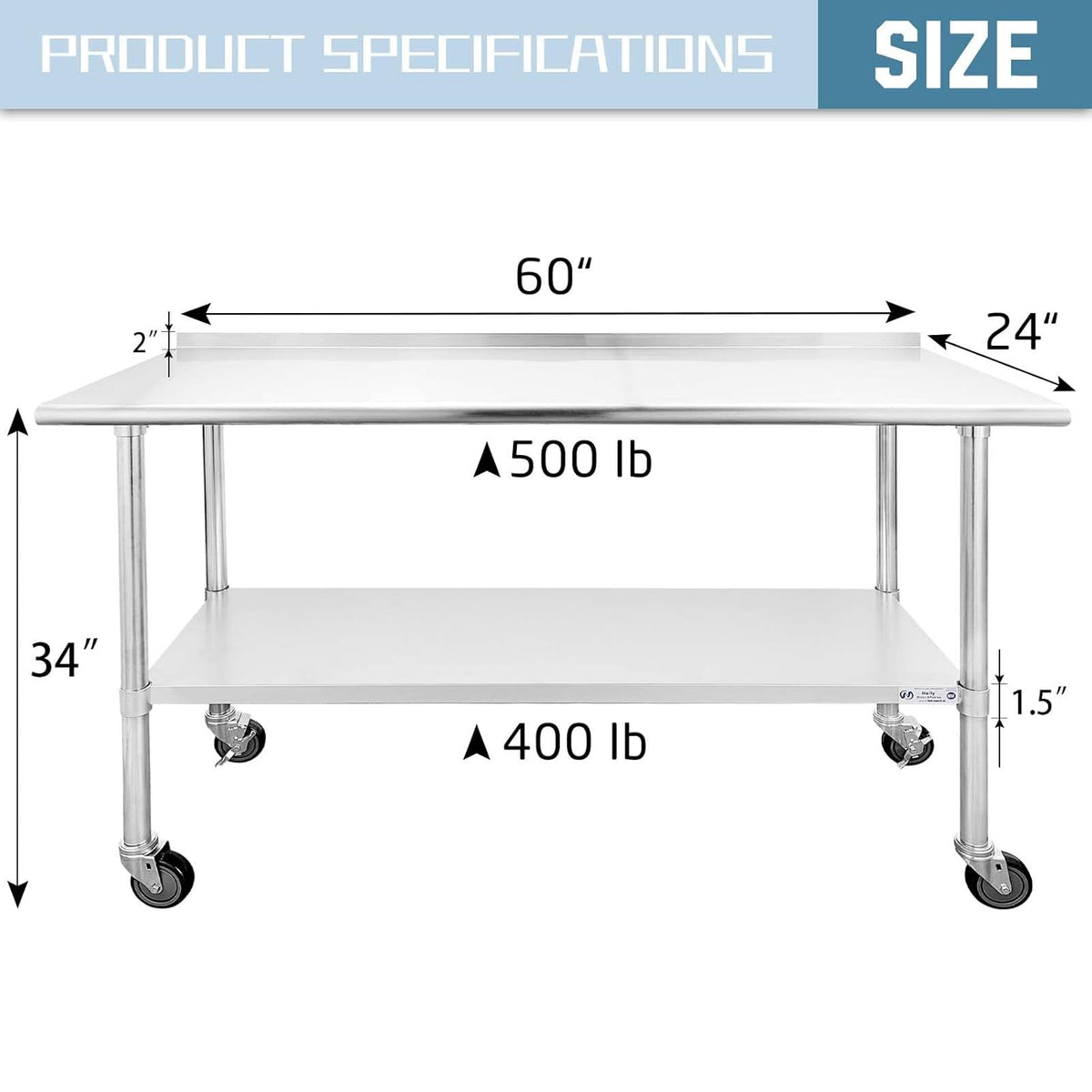 Stainless Steel Table 24 x 60 Inches with Caster Wheels H627
