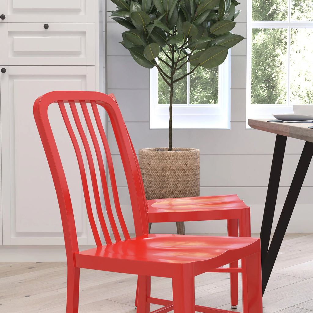 18 Inch Red Galvanized Steel Dining Chair T6382