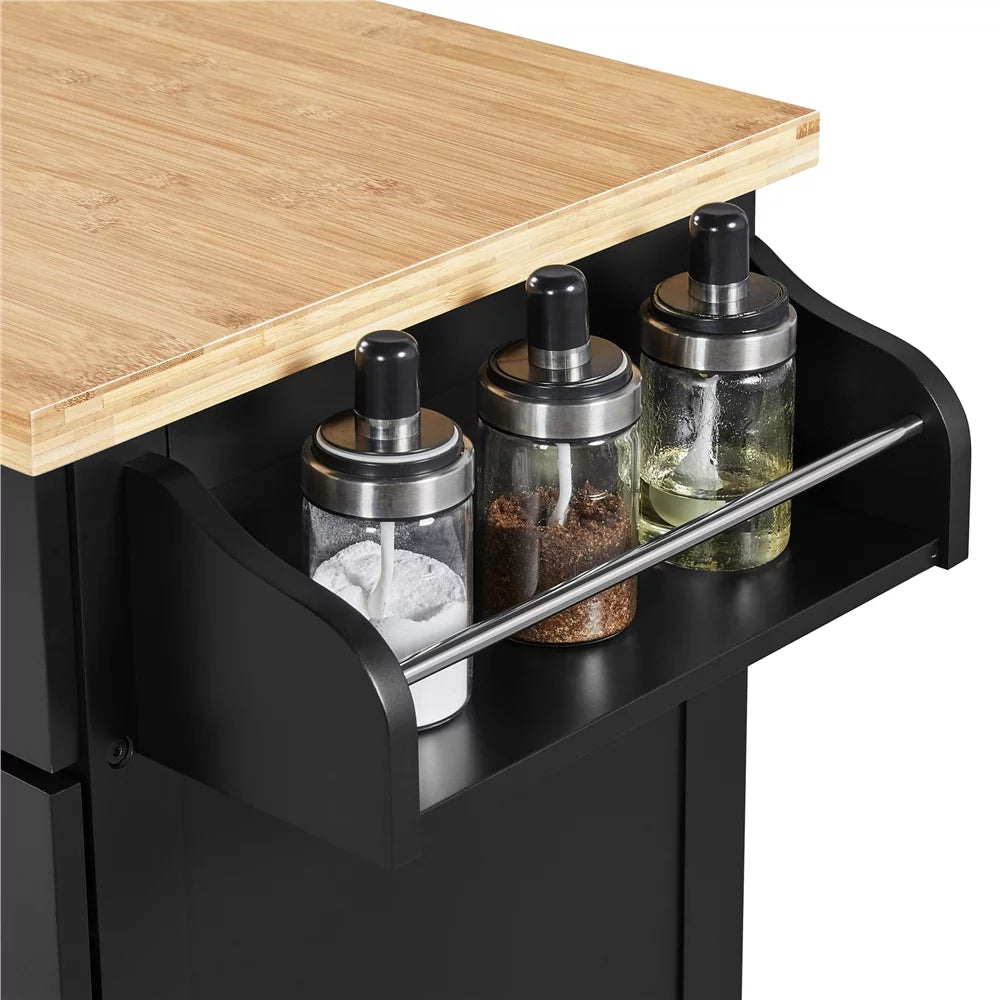 Black Rolling Kitchen Cart with Spice Rack and Drawer U48436