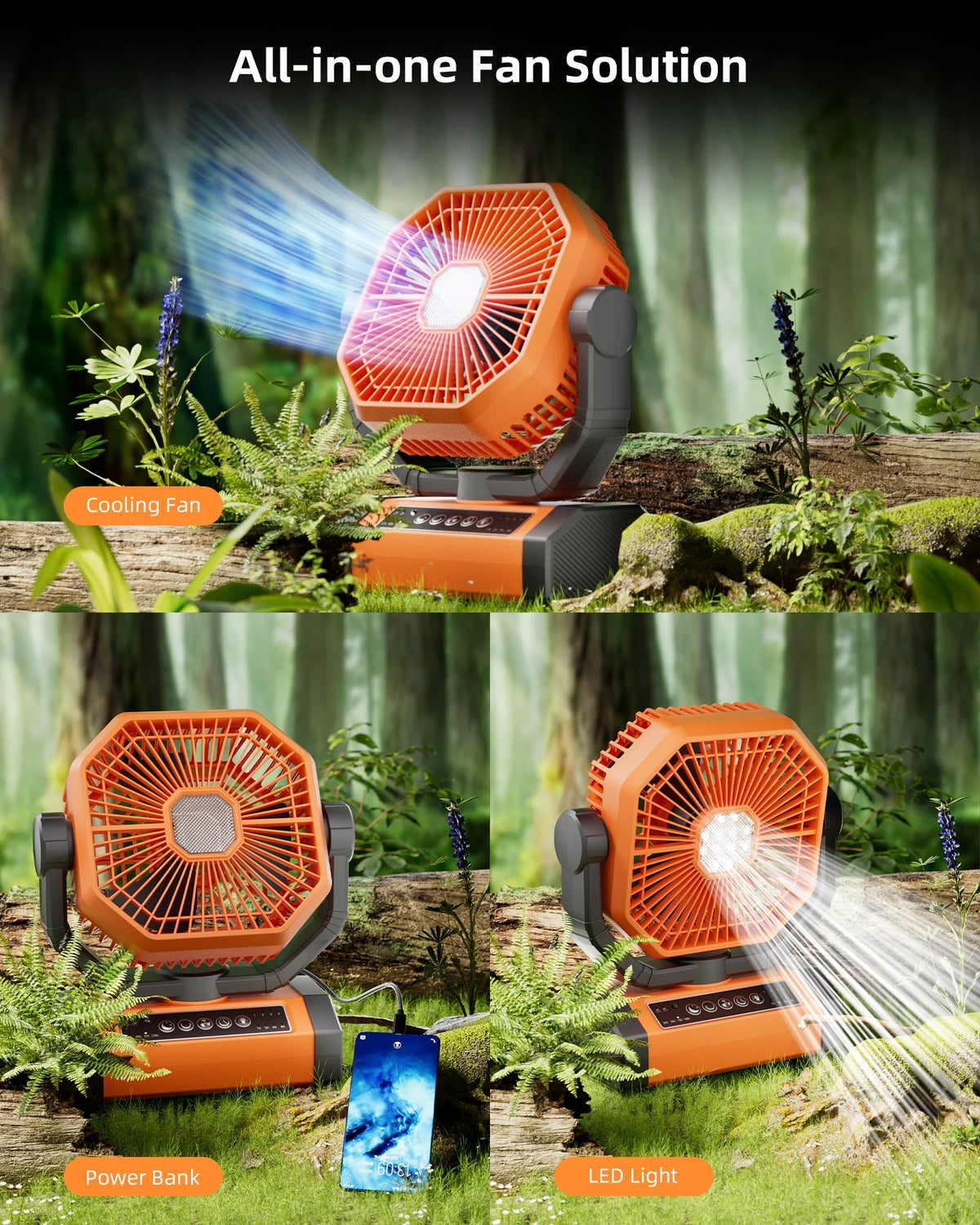 Portable Camping Fan 20000mAh Rechargeable with LED Lantern T294951