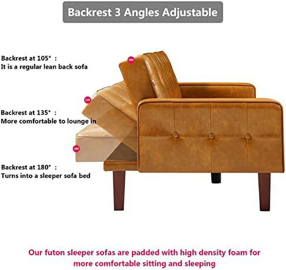 Tufted Linen Futon Sofa Couch Bed Twin Size with Solid Wood Legs I2812