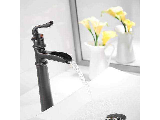 Tall Oil Rubbed Bronze Waterfall Vessel Sink Faucet with Pop Up Drain F57155