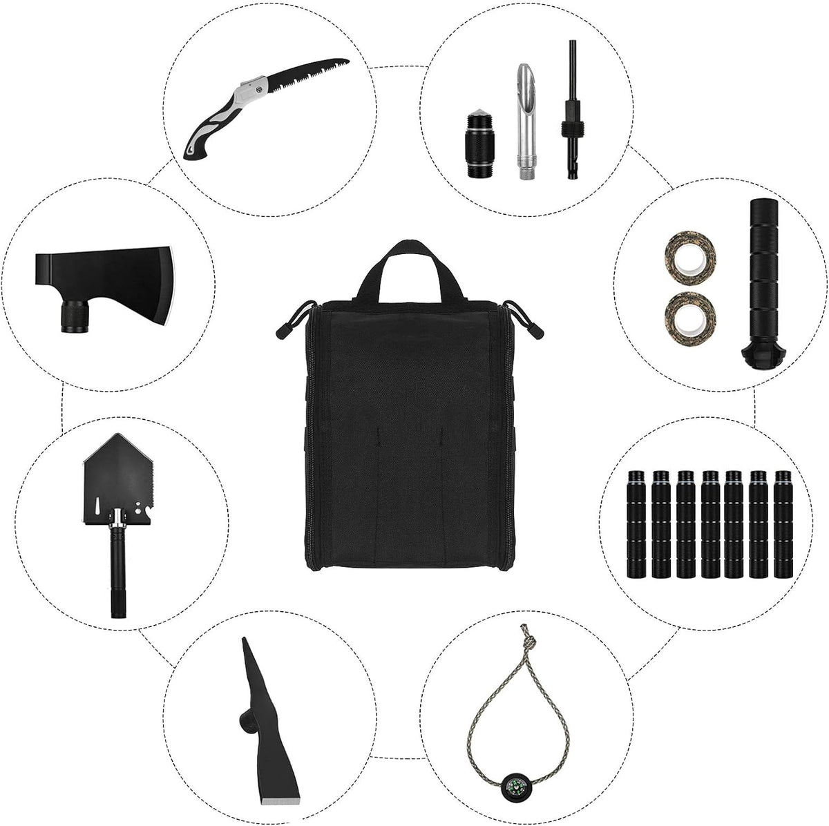 Folding Survival Shovel Multitool with Molle Carrying Bag E5660