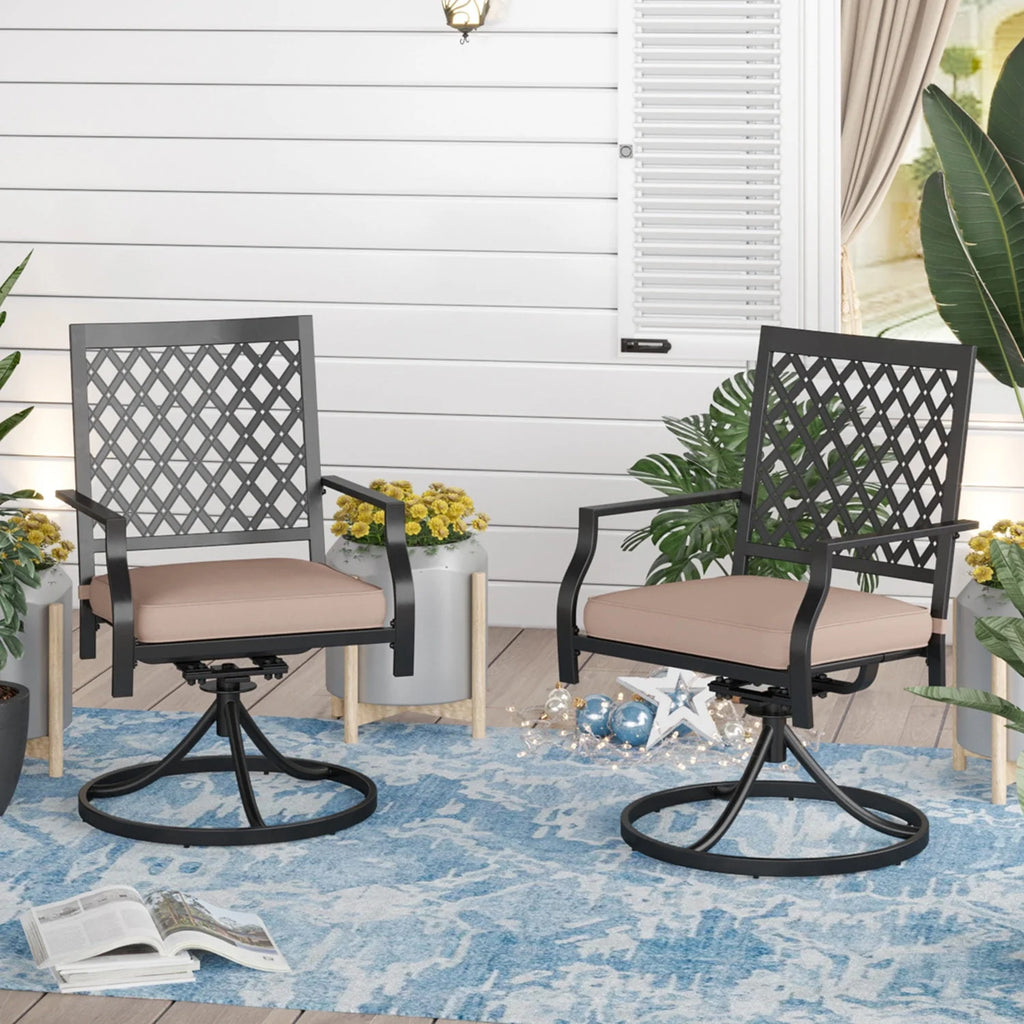 Set of 2 Metal Swivel Outdoor Dining Chairs with Beige Cushions Z660937