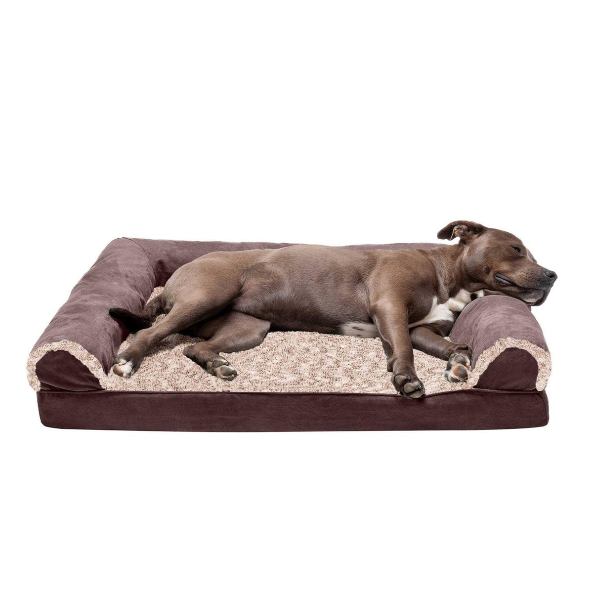 Two-Tone Faux Fur Suede Orthopedic Sofa Dog Bed V1031