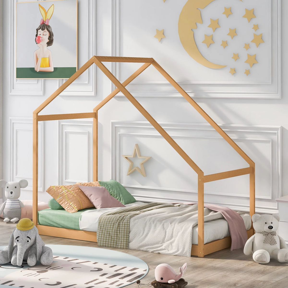 Twin Size Wooden House Bed A361