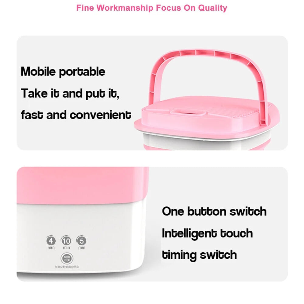 Mini Folding Portable Washing Machine with Dryer Bucket Pink Q7643