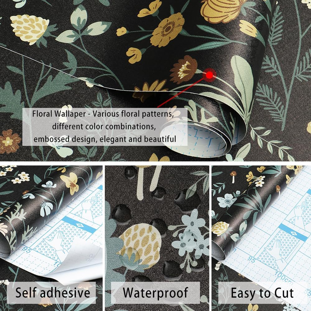 Dark Wild Floral 16.1''x118'' Peel and Stick Wallpaper Y809421