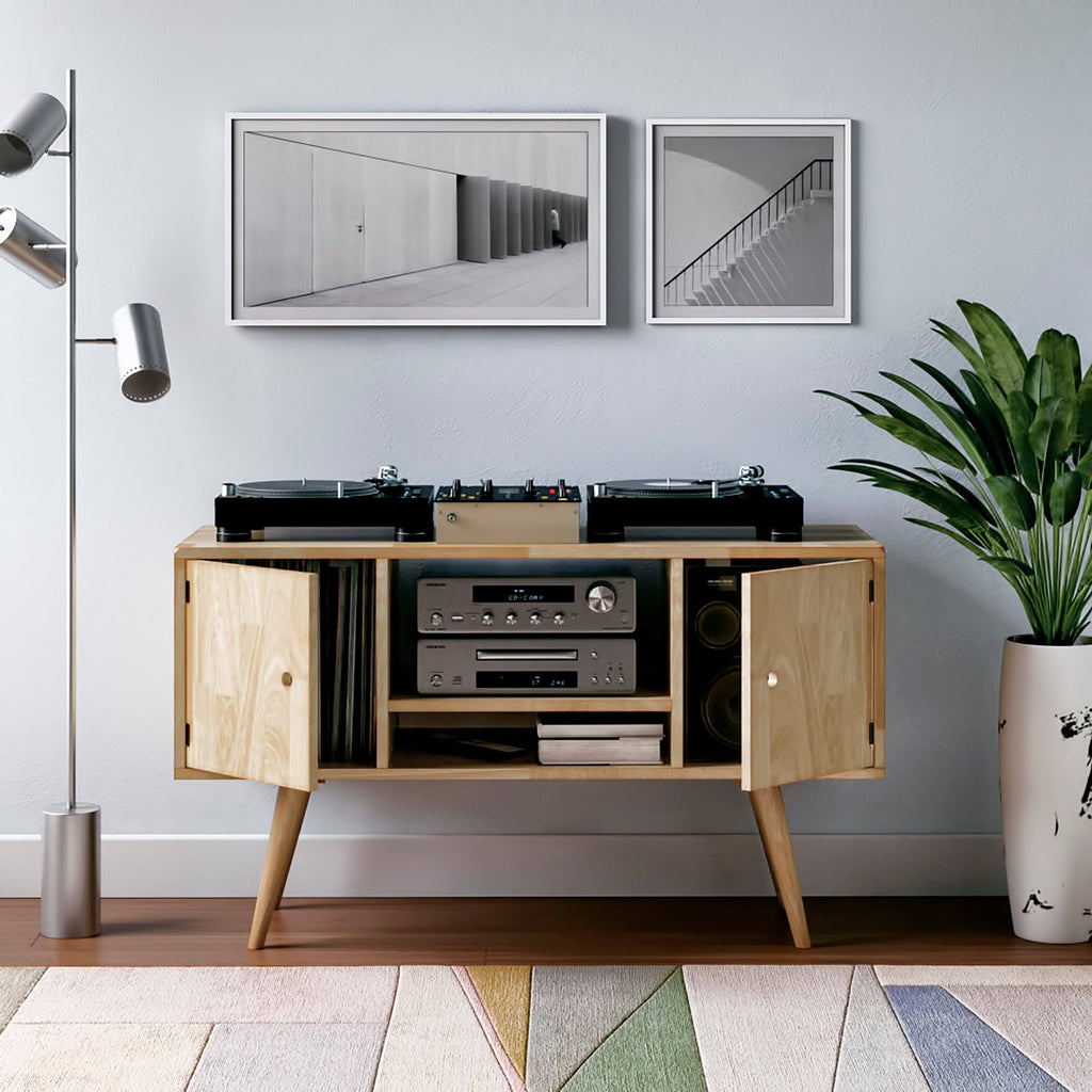 Natural Finish Wood Entertainment Cabinet with Doors A77955