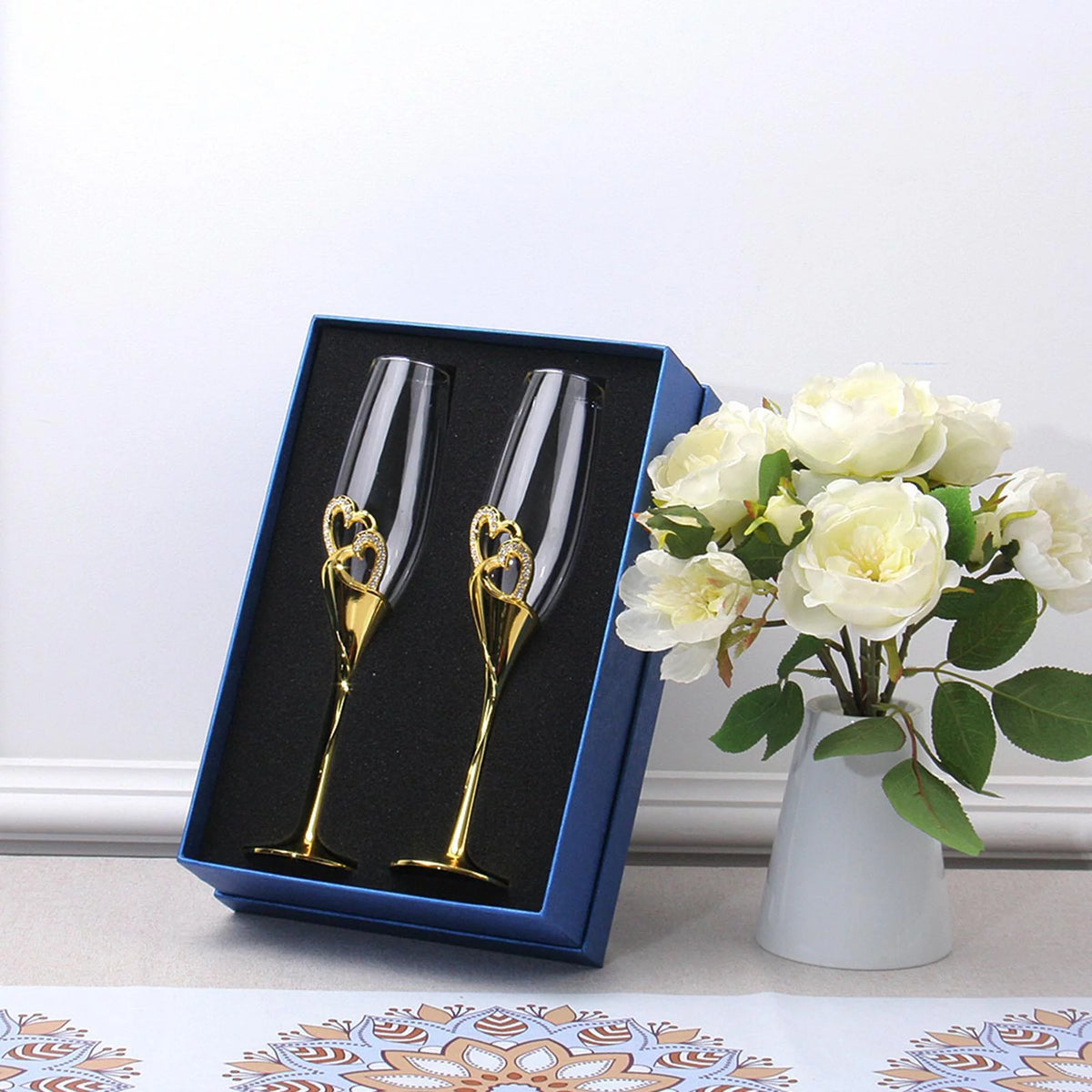 Champagne Flutes Glass Set of 2 Hand Blown Crystal P1068