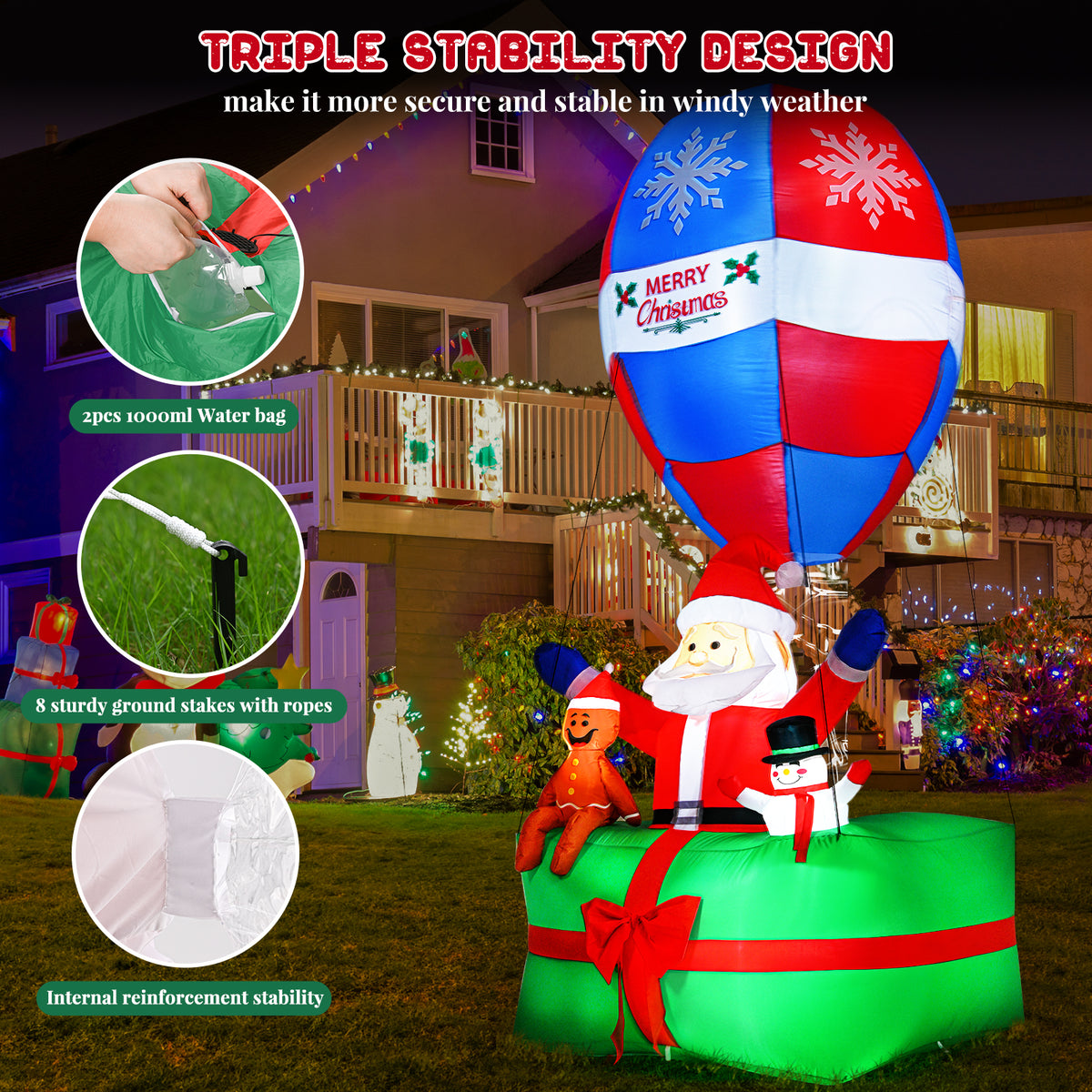LED Lighted Santa Christmas Inflatables Yard Decoration Z5450