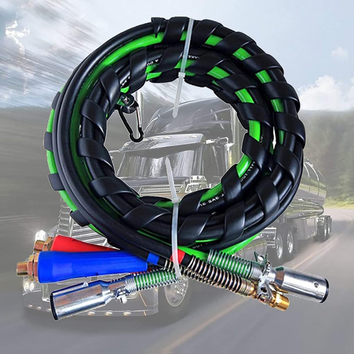 Semi Truck Trailer Tractor 3-in-1 Wrap Set ABS Air Power Line Hose Wrap 7 Way Electrical Rubber Air Hose Electrical Cable Wrap Air Line Hose 15' T118