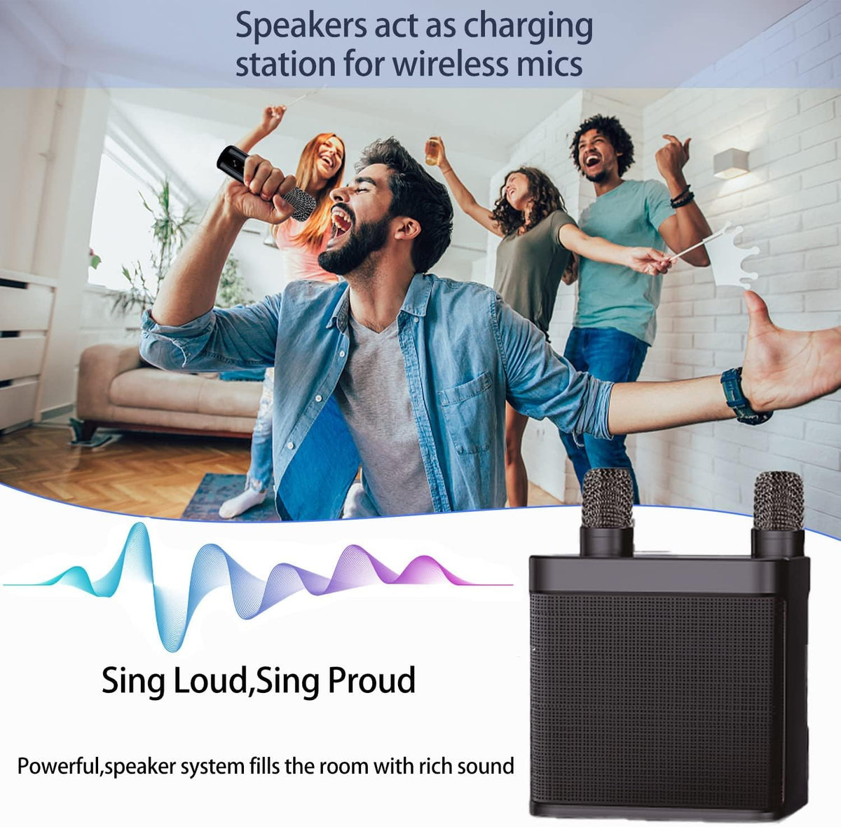 Wireless Karaoke Machine Bluetooth Speaker with 2 Wireless Microphones Q589743