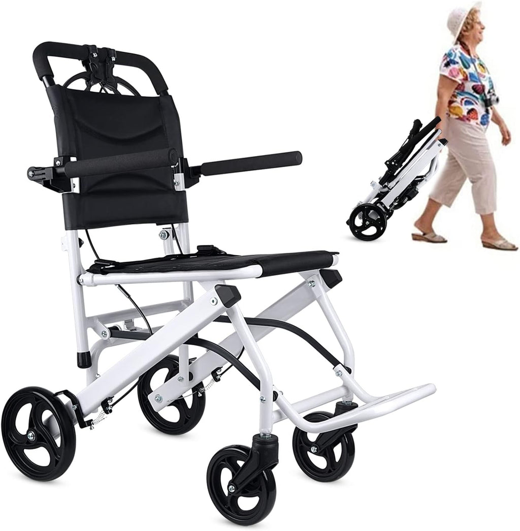 Ultra Light Folding Transport Wheelchair, 16lbs, Aluminum, Handbrakes, Support 220 Lbs G456
