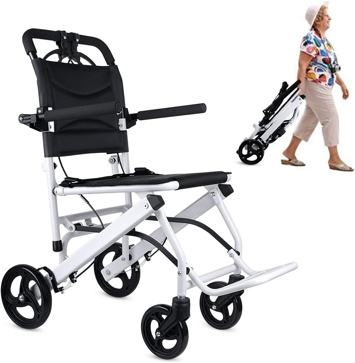 Ultra Light Folding Transport Wheelchair, 16lbs, Aluminum, Handbrakes, Support 220 Lbs G456