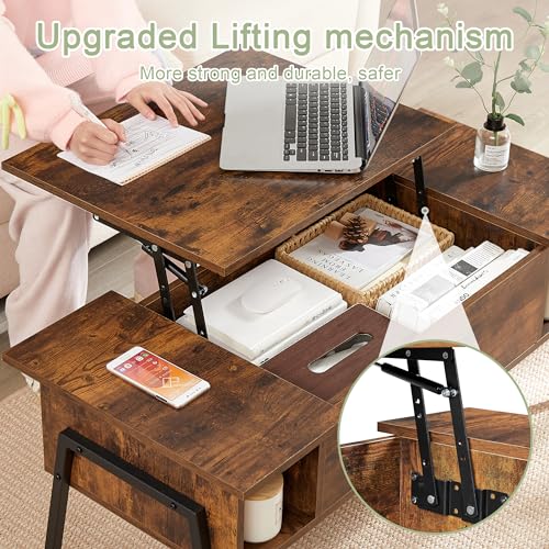 Black Wood Lift Top Coffee Table with Hidden Compartment and Storage Shelf C8988
