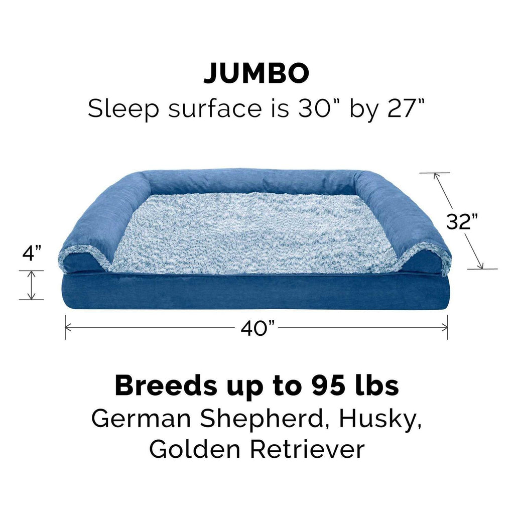 Two-Tone Faux Fur Suede Orthopedic Sofa Dog Bed V1031