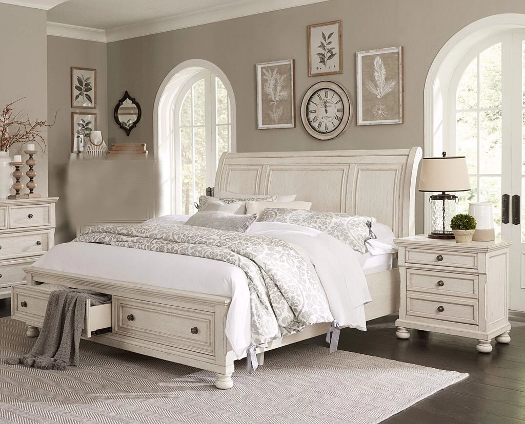 King Platform Bed and 2 Nightstands 3pc Bedroom Set V38697