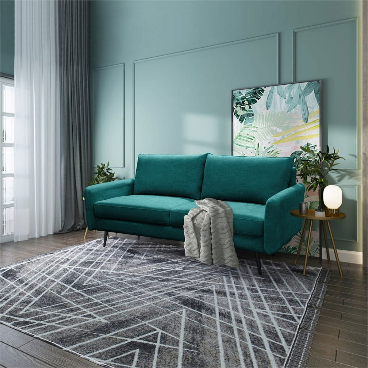 Teal Blue Fabric Sofa W114