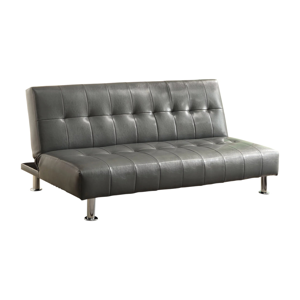 Gray Faux Leather Tufted Convertible Futon Sofa D93050