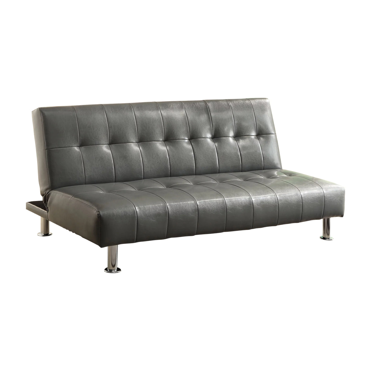 Gray Faux Leather Tufted Convertible Futon Sofa D93050