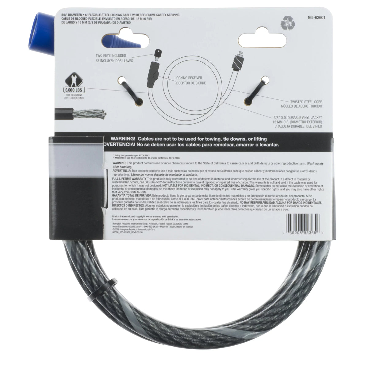 5/8in x 6ft Steel Keyed Cable Lock D23075