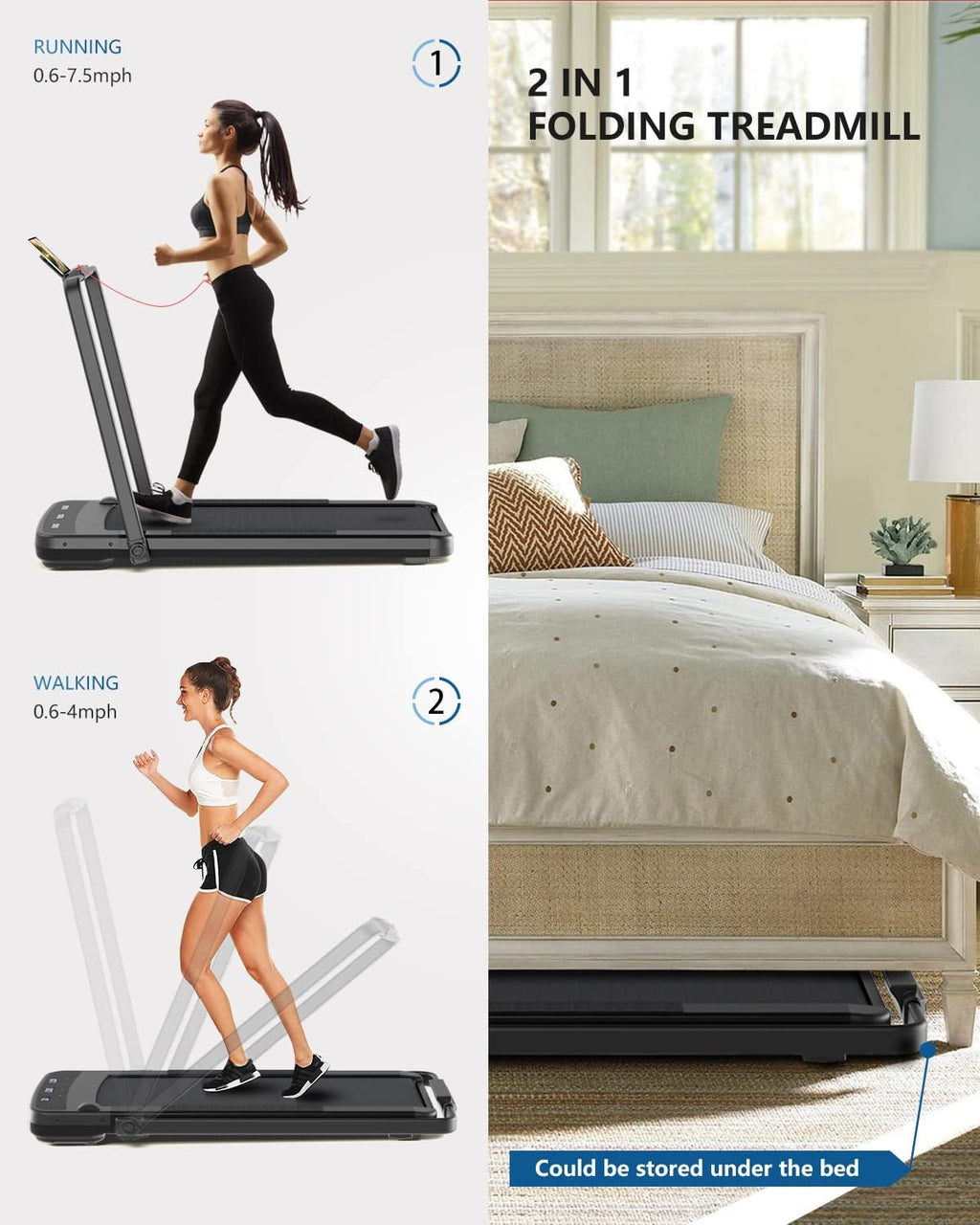 Black 2 in 1 Folding Treadmill with Remote Control K36012